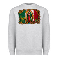 Our Lady Of Guadalupe Mexican Flag Background Heavyweight Sweatshirt | Teevron