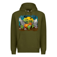 Army Green Cemetery with Ghost Cats Premium Hoodie - texasbilliewilder