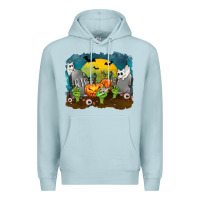 Blue Mist Cemetery with Ghost Cats Premium Hoodie - texasbilliewilder