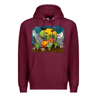 Burgundy Cemetery with Ghost Cats Premium Hoodie - texasbilliewilder