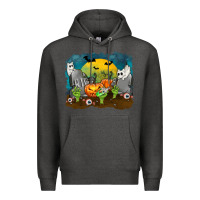 Charcoal Heather Cemetery with Ghost Cats Premium Hoodie - texasbilliewilder