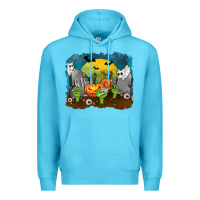 Ocean Blue Cemetery with Ghost Cats Premium Hoodie - texasbilliewilder