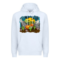 White Cemetery with Ghost Cats Premium Hoodie - texasbilliewilder