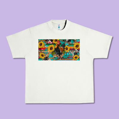 Western Coop Animals Rooster Sunflowers Cowhide Wooden Serape Glitter Urban Heavy Tee Designed By Artiststas