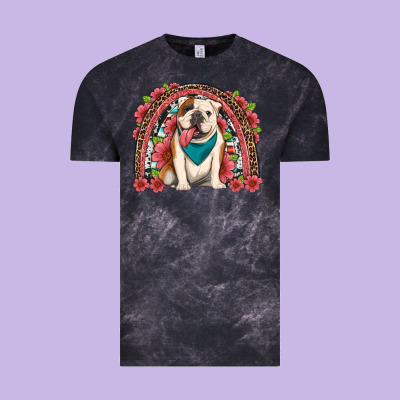 English Bulldog Floral Rainbow Vintage Tee Designed By Artiststas