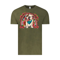 Vintage Olive english bulldog floral rainbow Vintage Tee - Artiststas