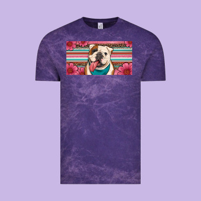 English Bulldog Floral License Plate Vintage Tee Designed By Artiststas