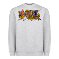 Heather Grey Peace Love Texas Longhorn Bull Heavyweight Sweatshirt - LillyAllenDesigns
