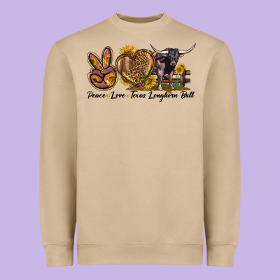 Peace Love Texas Longhorn Bull Heavyweight Sweatshirt Designed By Lillyallendesigns