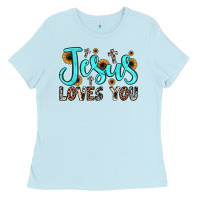 Baby Blue jesus loves you Ladies Tee - JahusDesignShop