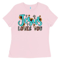 Bubblegum Pink jesus loves you Ladies Tee - JahusDesignShop