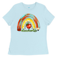 Baby Blue teacher life with rainbow Ladies Tee - texasbilliewilder