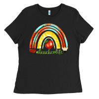 Black teacher life with rainbow Ladies Tee - texasbilliewilder