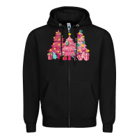 Black Pink Christmas trees Zipper Hoodie - NancyCooperArtShop