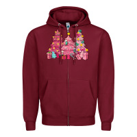 Burgundy Pink Christmas trees Zipper Hoodie - NancyCooperArtShop