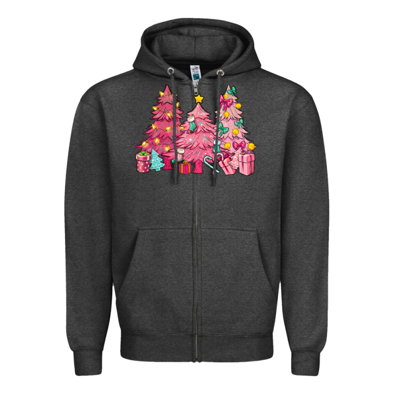 Pink Christmas Trees Zipper Hoodie by NancyCooperArtShop | Teevron