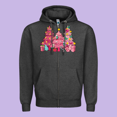 Pink Christmas Trees Zipper Hoodie Designed By Nancycooperartshop