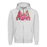 Dove Grey Pink Christmas trees Zipper Hoodie - NancyCooperArtShop
