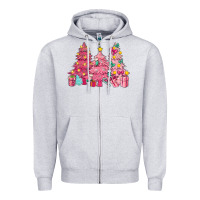 Heather Grey Pink Christmas trees Zipper Hoodie - NancyCooperArtShop