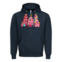 Navy Pink Christmas trees Zipper Hoodie - NancyCooperArtShop