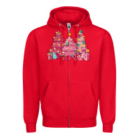 Red Pink Christmas trees Zipper Hoodie - NancyCooperArtShop