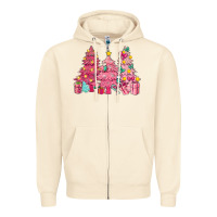 Sandshell Pink Christmas trees Zipper Hoodie - NancyCooperArtShop