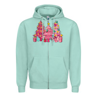 Seafoam Pink Christmas trees Zipper Hoodie - NancyCooperArtShop