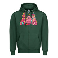 Sports Green Pink Christmas trees Zipper Hoodie - NancyCooperArtShop