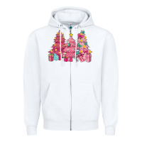 White Pink Christmas trees Zipper Hoodie - NancyCooperArtShop