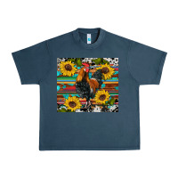 Midnight Navy western coop animals rooster sunflowers cowhide wooden serape glitter Urban Heavy Tee - Artiststas