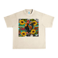 Western Coop Animals Rooster Sunflowers Cowhide Wooden Serape Glitter Urban Heavy Tee | Teevron