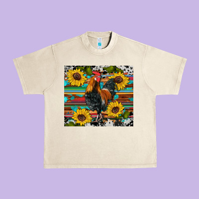 Western Coop Animals Rooster Sunflowers Cowhide Wooden Serape Glitter Urban Heavy Tee Designed By Artiststas