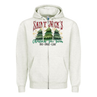 Oatmeal Heather Saint Nick's Christmas Tree Farm Zipper Hoodie - MaliasSmallBusiness