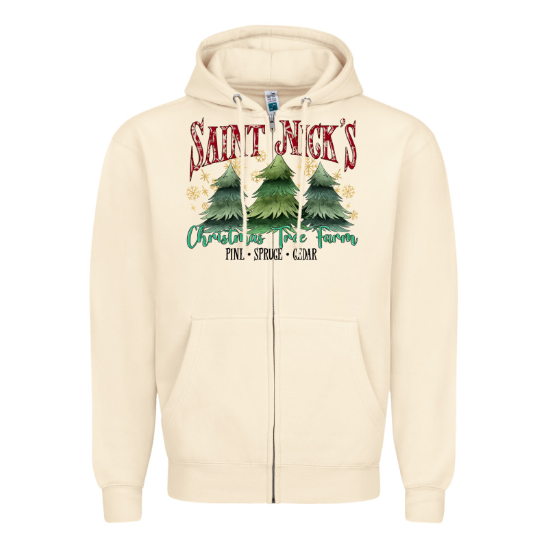 Saint Nick's Christmas Tree Farm Zipper Hoodie by MaliasSmallBusiness | Teevron