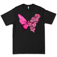 Black Pink Flowers and Breast Cancer Ribbon Butterfly Premium Tee - texasbilliewilder