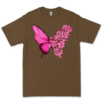 Cacao Pink Flowers and Breast Cancer Ribbon Butterfly Premium Tee - texasbilliewilder