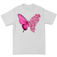 Dove Grey Pink Flowers and Breast Cancer Ribbon Butterfly Premium Tee - texasbilliewilder
