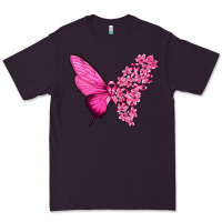 Plum Pink Flowers and Breast Cancer Ribbon Butterfly Premium Tee - texasbilliewilder
