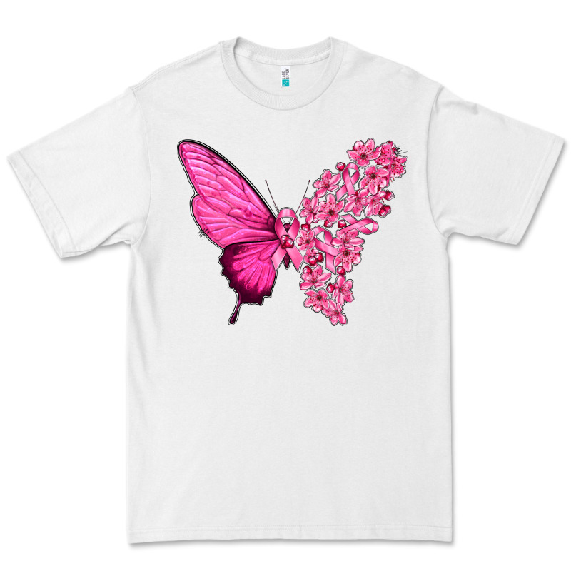 Pink Flowers And Breast Cancer Ribbon Butterfly Premium Tee by texasbilliewilder | Teevron