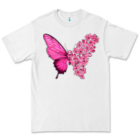 White Pink Flowers and Breast Cancer Ribbon Butterfly Premium Tee - texasbilliewilder