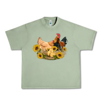 Oil Green western coop animals farm chicken chick rooster sunflowers Urban Heavy Tee - Artiststas