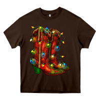 Chocolate Brown christmas western boots with lights Heavy Core Tee - RanaPortraitStore