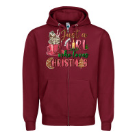 Burgundy Pink Just a girl who loves Christmas Zipper Hoodie - NancyCooperArtShop
