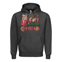 Charcoal Heather Pink Just a girl who loves Christmas Zipper Hoodie - NancyCooperArtShop