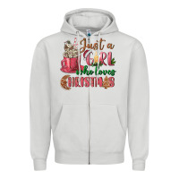 Dove Grey Pink Just a girl who loves Christmas Zipper Hoodie - NancyCooperArtShop