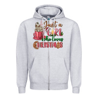 Heather Grey Pink Just a girl who loves Christmas Zipper Hoodie - NancyCooperArtShop