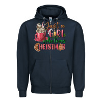 Navy Pink Just a girl who loves Christmas Zipper Hoodie - NancyCooperArtShop