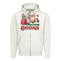 Oatmeal Heather Pink Just a girl who loves Christmas Zipper Hoodie - NancyCooperArtShop