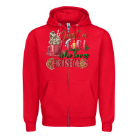 Red Pink Just a girl who loves Christmas Zipper Hoodie - NancyCooperArtShop