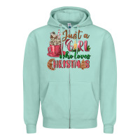 Seafoam Pink Just a girl who loves Christmas Zipper Hoodie - NancyCooperArtShop